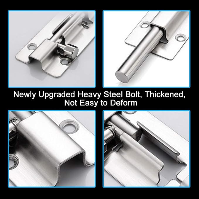 FATLODA 2 Pack Barrel Bolt Latch, 3 Inch Stainless Steel Slide Latch Lock | - Image 2