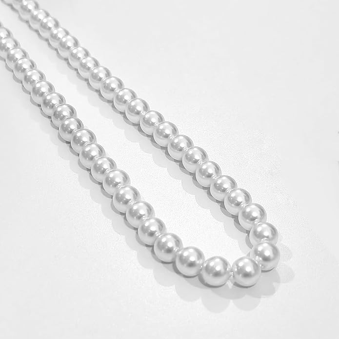 Zeffy Pearl Necklace 4MM/6MM/8MM Dainty Round Imitation Pearl Choker Necklace Wedding Pearl Necklace Delicate Jewelry for Women Simple Bridesmaid Jewelry Gifts