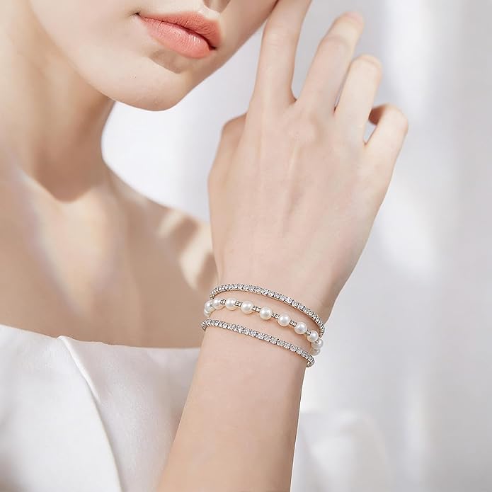 Suyi Rhinestone Bracelet Multilayer Gold Cuff Bracelet for Women Crystal Braidal Bracelets