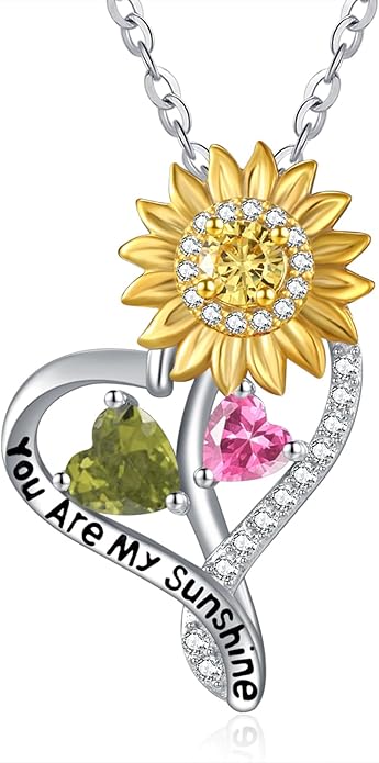 Valentine's Day Gifts for Wife 925 Sterling Silver Double Birthstone Pendant Necklaces I Love You for Always and Forever Necklace Anniversary Birthday Gifts for Wife Girlfriend Mom Her