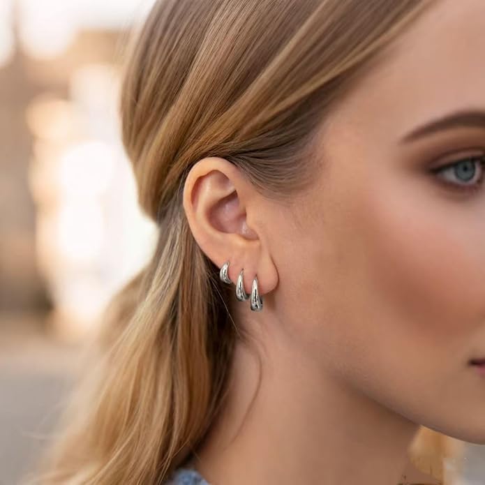 Chunky Small Hoop Earrings for Women 14mm/16mm/19mm Stainless Steel Huggie Earrings Everyday Jewelry Gift for Wife Mom, with Gift Box