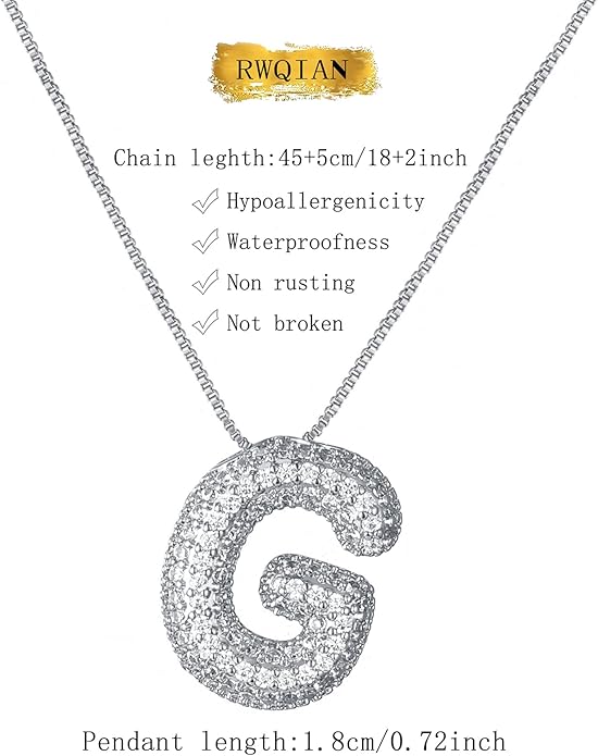 RWQIAN Letter Necklace for Women Bubble, Chunky Initial Alphabet A-Z Pendant Puffy Name Personalized Necklace Dainty Zircon CZ Fashion Jewelry Gifts for Girls Girlfriend