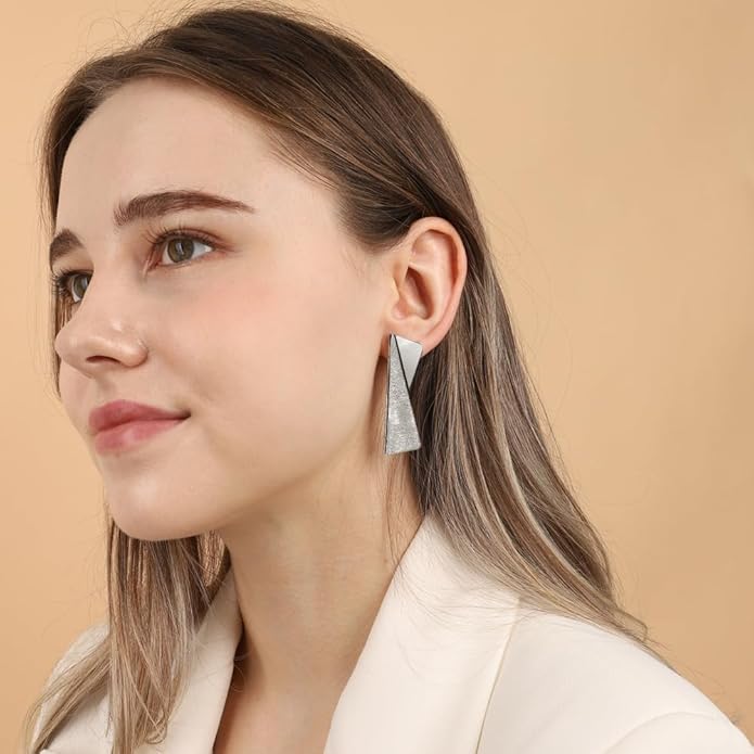 OZEL Gold Dangle Earrings for Women Brushed Finish, Matte Gold Statement Jewelry, 14k Gold Plated
