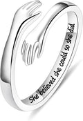 Yesteel S925 Sterling Silver Hug Ring for Women Teen Girls, Adjustable Ring Jewelry Mothers Day Birthday Gifts for Daughters Mom Sister Wife Friends Grandma