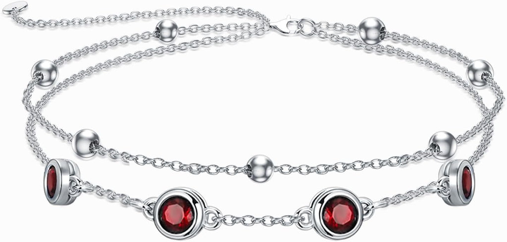 Dorunmo 925 Sterling Silver Birthstone Anklet Bracelets for Women Birthday Mother's Day Jewelry Gifts for Wife Girlfriend Mother Her