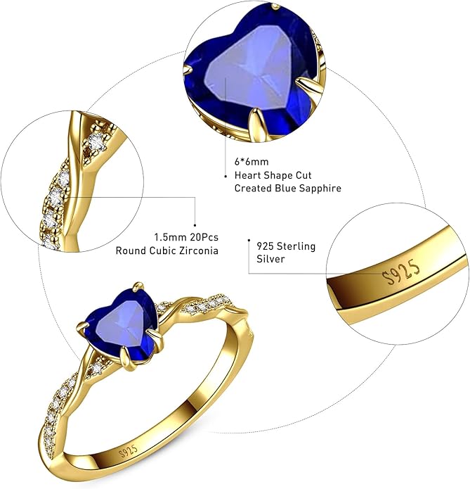 1.25ct Womens Heart Promise Ring, 925 Sterling Silver Heart Cut Created Emerald/Sapphire/Amethyst/Ruby/Cubic Zirconia/Opal Twisted Vine Engagement Ring for Women Size 5-10