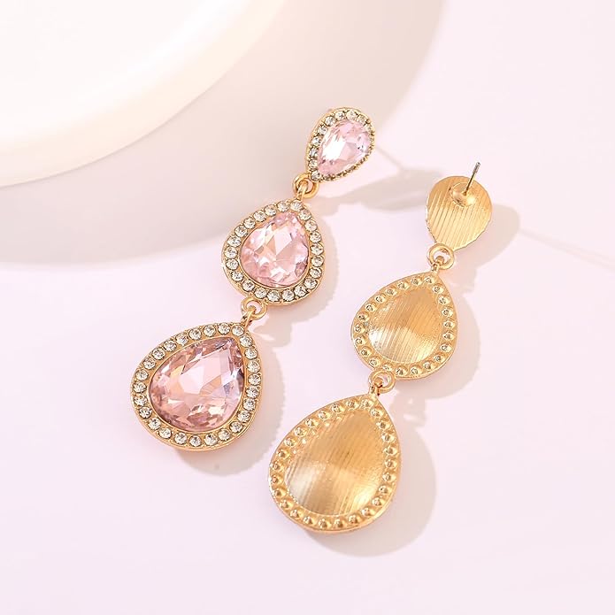 Vintage Rhinestone Teardrop Dangle Earrings Long Dangling Drop Earrings Crystal Chandelier Earrings for Women Wedding Bridal Prom