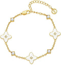 Cicy Bell Womens 18k Gold Plated White Shell Cubic Zirconia Square Cross Adjustable Chain Link Bracelets 6.69" with 2" Extender