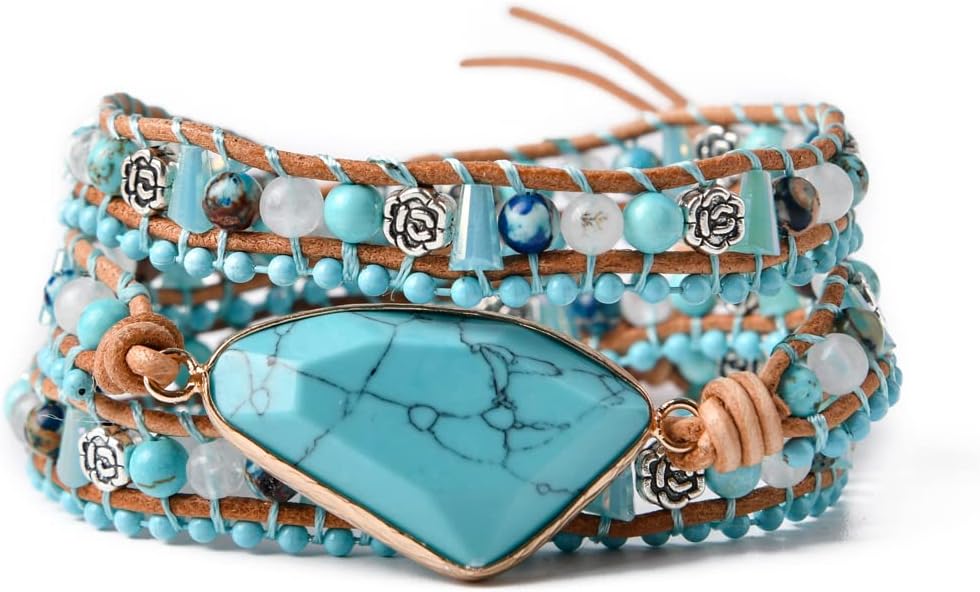 YGLINE Boho Handmade Wrap Leather Tube Crystal Stone Bracelet for Women