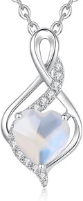 FANCIME 14K Solid White Gold Infinity Heart Birthstone Necklace for Women with Diamond Pendant Birthday Gifts for Mom Women Sterling Silver Chain 16" + 2" Extender