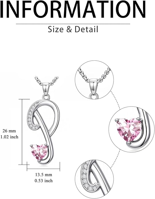 Valentines Day Gifts for Women Alphabet A to Z Initial Birthstone Pendant Necklaces for Women - 18k White Gold Plated Personalized Name Jewelry Valentine Mothers Day Birthday Gifts for Women Her Girlfriend