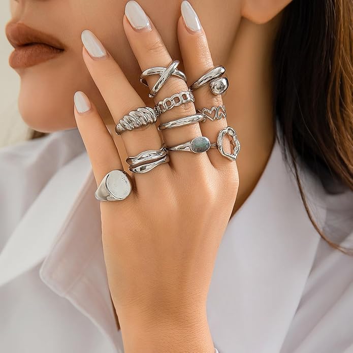 MIFYNN Chunky Gold Rings for Women Gold Silver Adjustable Thick Ring Fashion Statement Ring Open Dome Ring Chunky Silver Rings Geometric Curved Minimalist Simple Rings