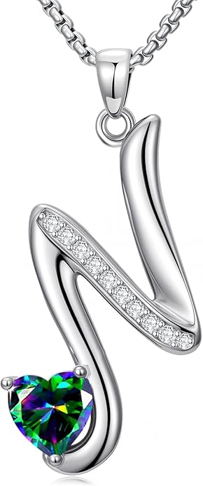 Valentines Day Gifts for Women Alphabet A to Z Initial Birthstone Pendant Necklaces for Women - 18k White Gold Plated Personalized Name Jewelry Valentine Mothers Day Birthday Gifts for Women Her Girlfriend
