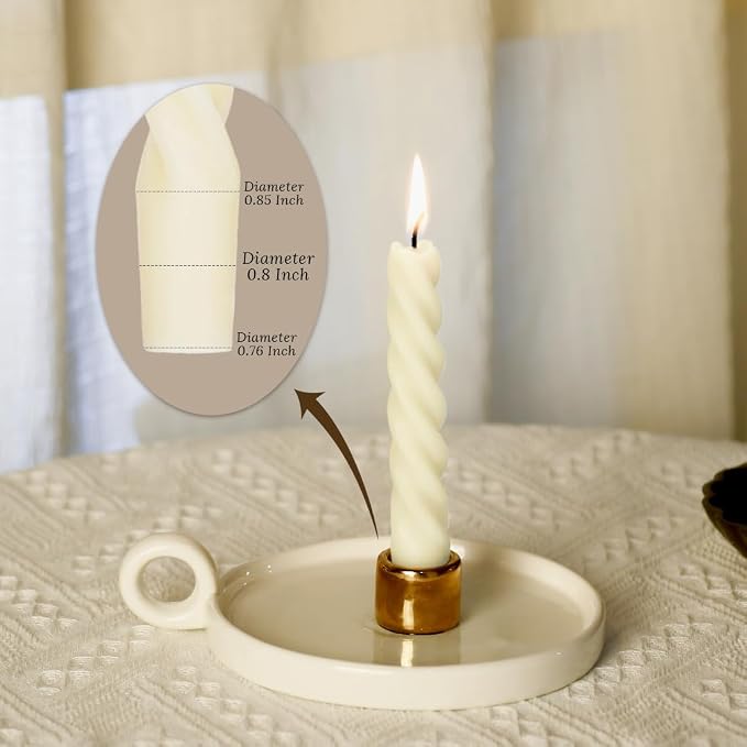 Natural Beeswax Spiral Taper Candles, 7 Inch Tall- Off White | Dripless Short - Image 3