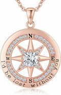 Compass Necklace for Women Wife Girlfriend Mom Daughter Gifts S925 Sterling Silver Jewelry For Anniversary Rose Gold Gifts For Birthday Christmas Mothers Valentines Day 12 Birthstones