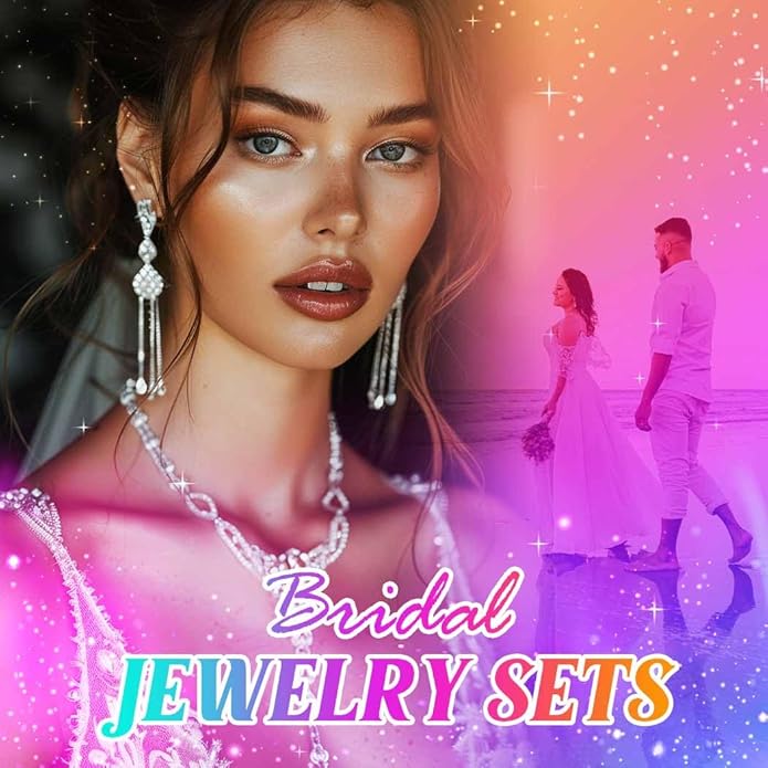 Unicra Bride Crystal Necklace Earrings Set Bridal Wedding Jewelry Sets Rhinestone Choker Necklace Costume Jewelry Set for Women and Brides (3 piece set - 2 earrings and 1 necklace)