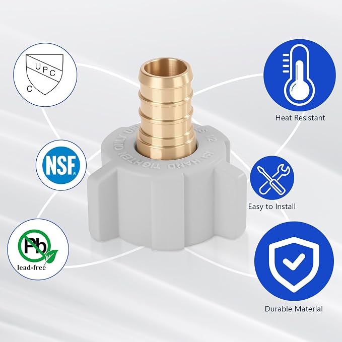 1/2" Pex x 1/2" Female NPT Swivel Adapter No-Lead Brass Crimp Fitting, PEX-B - Image 6