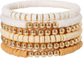 GOOJIDS Surfer Heishi Clay Bead Bracelets for Women Bohemian Stackable Gold Plated Beaded Stretch Bracelets Elastic Layering Friendship Bracelets Set Boho Jewelry