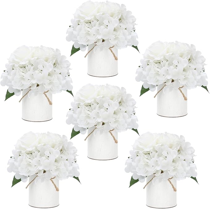 White Flower Table Centerpieces, Rose & Hydrangea by DIYDOFUN
