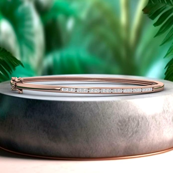 1/2 Carat Channel Set Round-Cut Natural Diamond Bangle Bracelet for Women in 14K Gold (SI1-SI2 Clarity)