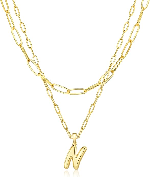 adoyi Valentines Day Gifts for Women Hers Dainty 14K Gold Plated Heart Initial Necklaces Layered Letter A-Z Pendant Necklace Stack Trendy Jewelry Birthday Valentines Day Gifts for Women Jewelry
