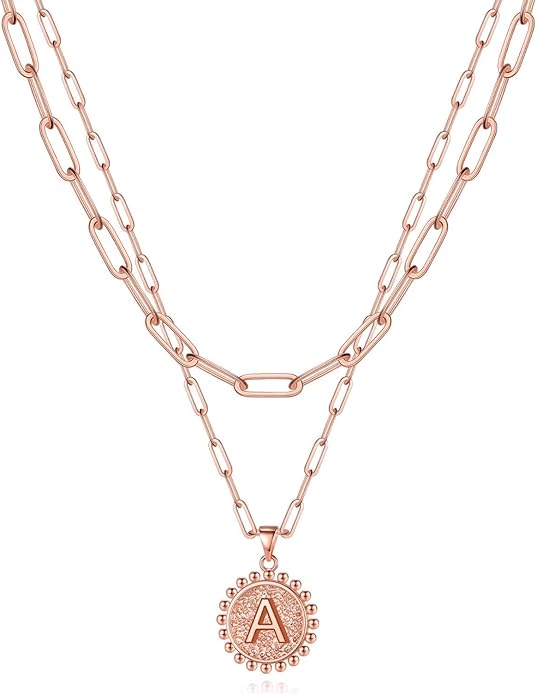 Yoosteel Valentines Gifts for Women Her - Gold Layered Initial Necklaces for Women 14K Gold Plated Dainty Layering Paperclip Link Chain Necklace Coin Initial Necklace Birthday Gifts for Teen Girls