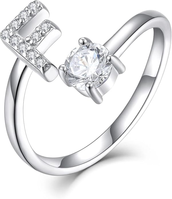 STARCHENIE Adjustable Initial Ring for Women 925 Sterling Silver Letters A-Z 26 Alphabet Rings Size 7