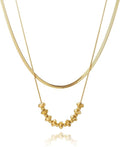 Layered Beaded Pendant Choker Necklace for Women,Stackable Stack Delicate Trendy Gold Plated Stainless Steel Snake Chain Choker Necklaces,Simple Gold Jewelry Necklaces for Prom Party