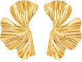 Chunky Gold Statement Earrings For Women Gold Plated Sectored Flower Leaf Shell Angel Wing Earrings Trendy Boho Jewelry For Women Large Stud Earrings Hypoallergenic Earrings