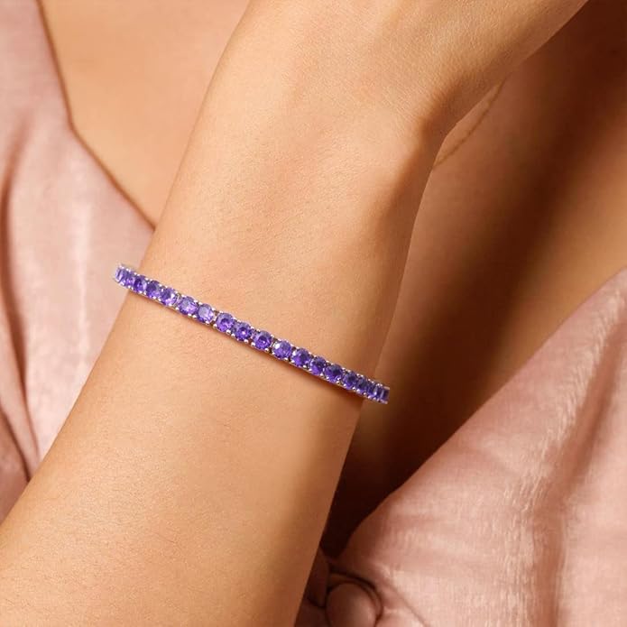 FANCIME Birthstone Bracelet Sterling Silver Gemstone Tennis Bracelets Fine Jewelry Wedding Bridal Prom Birthday Gift for Women Her, Length 7.2 Inch Width 4mm