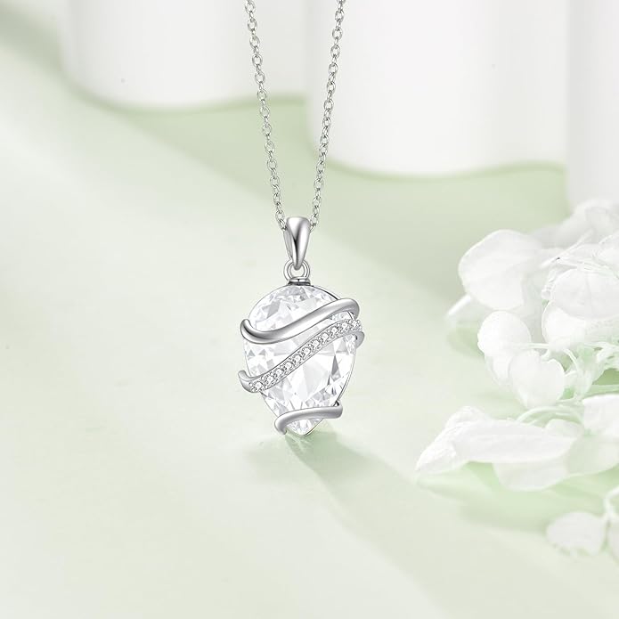 Birthstone Necklace for Women Sterling Silver Teardrop Pendant Necklace Birthday Jewelry Gift for Women