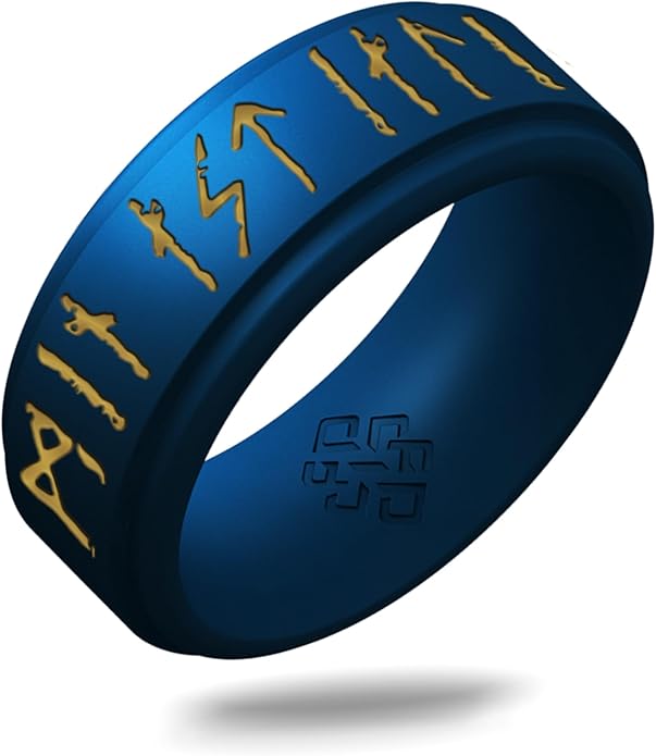 Knot Theory Viking Silicone Ring - My Love Forever in Rune Characters Breathable Comfort Fit - Valentine's Engagement Mens Wedding Band