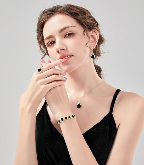 LMXXVJ Jewelry Set for Women,Teardrop Cubic Zirconia Necklace Earrings Adjustable Ring Bracelet Jewelry Set Formal Jewelry Gift