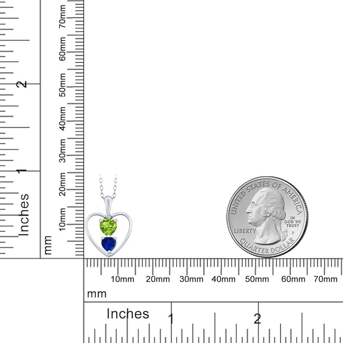 Gem Stone King 925 Sterling Silver Green Peridot Blue Created Sapphire and White Topaz Pendant Necklace For Women (0.90 Cttw, Gemstone August Birthstone, Heart 5MM and 4MM, with 18 Inch Silver Chain)