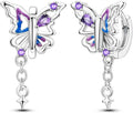 LAZA 925 Sterling Silver Hoop Earrings for Women, Hypoallergenic Huggie Butterfly Dangle Drop Earrings Colorful Flower Earrings Jewelry Gifts