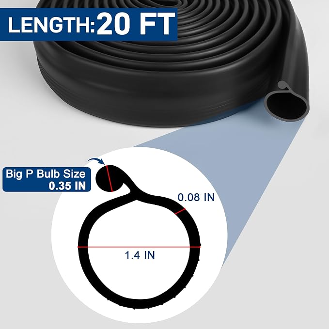 20 FT Garage Door Bottom Seal Rubber 0.35" Big P Bulb Bottom Garage Weather - Image 7