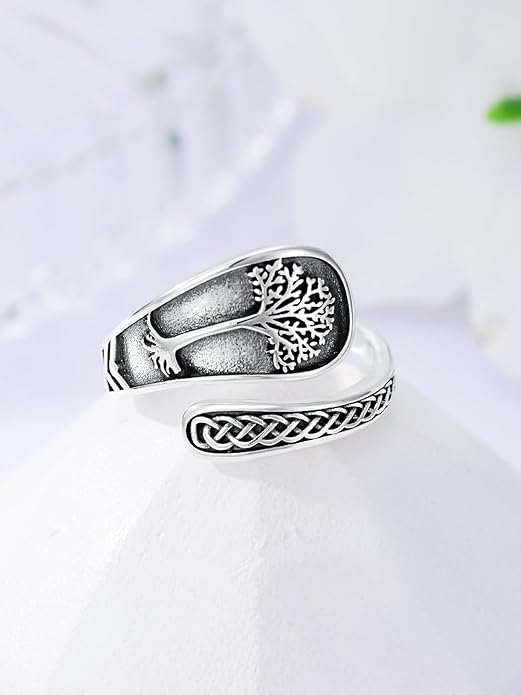 Midari Sun and Moon/Bee/Celtic/Life of Tree/Lotus Spoon Ring for Women 925 Sterling Silver Adjustable Ring Open Ring for Women Men Halloween Birthday Gift