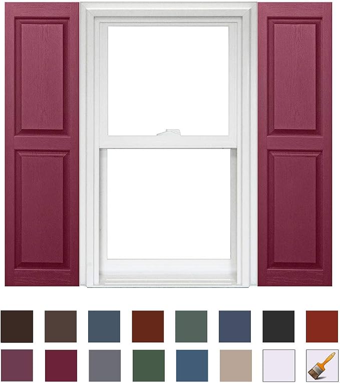 Homeside Raised Panel Vinyl Shutter 1 Pair 14-1/2in. x 35in. 330 Berry - Image 2