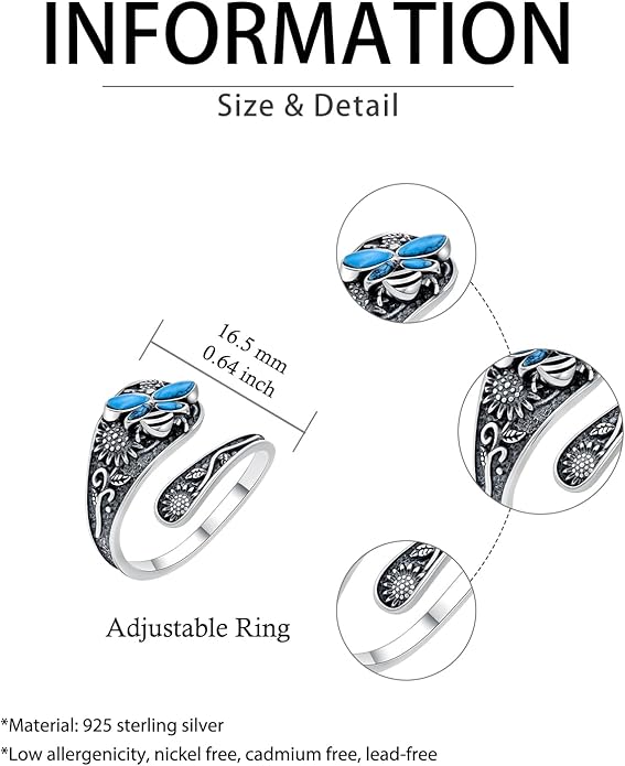 JKR Turquoise Spoon Rings for Women Sterling Silver Vintage Antique Thumb Ring Boho Jewelry Anniversary Birthday Gift for Wife Her Mom