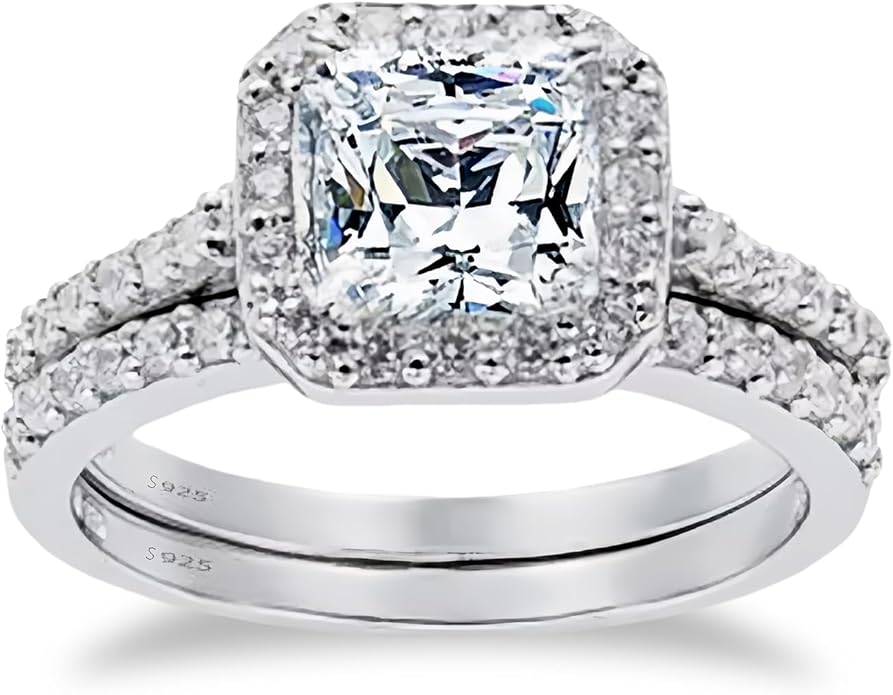 1 to 5 Carat Moissanite Ring Set S925/10K/14K/18K Gold, Princess Cut VVS1 Clarity D Color Moissanite Engagement Rings Set Luxury Bridal Jewelry Wedding Gifts for Women