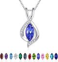 Iefil Valentines Day Gifts for Her, 925 Sterling Silver Marquise Birthstone Necklace Birthday Gifts Dainty Necklaces Birthstone Jewelry for Wife Daughter, 19"+2" Inches