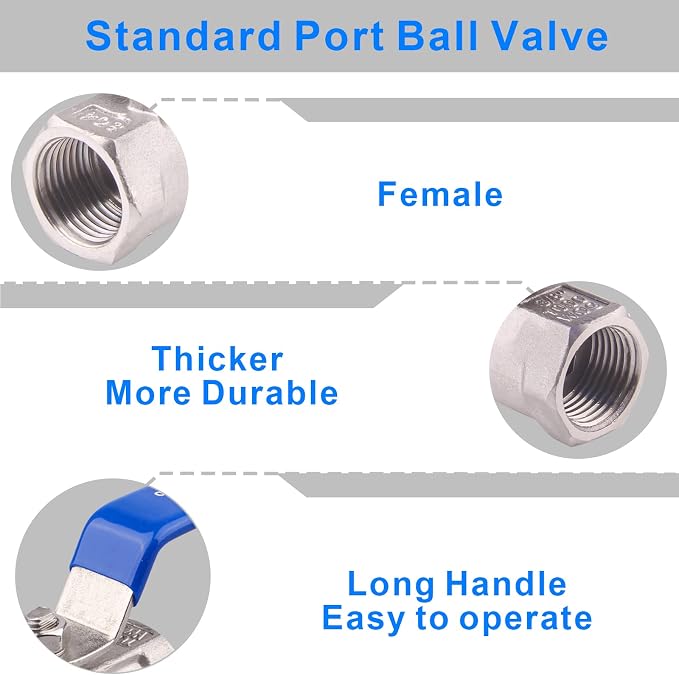 DERNORD Stainless Steel Ball Valve 1PC Type 3/8 Inch NPT Standard Port - Image 4