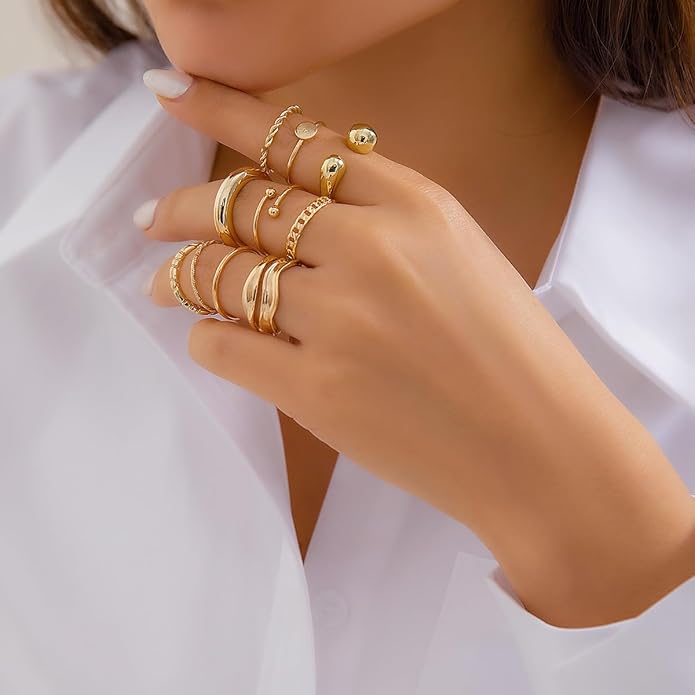 MIFYNN Chunky Gold Rings for Women Gold Silver Adjustable Thick Ring Fashion Statement Ring Open Dome Ring Chunky Silver Rings Geometric Curved Minimalist Simple Rings