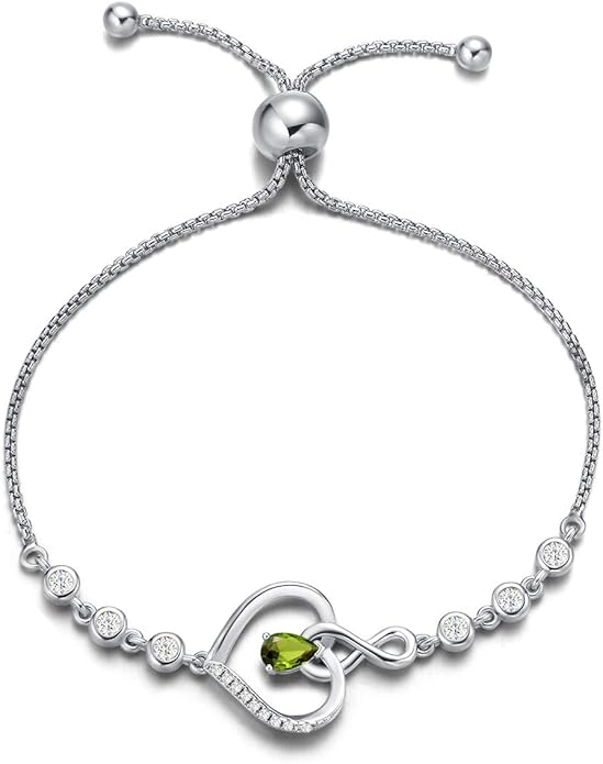 AGVANA Valentines Day Gifts Heart Birthstone Bracelets for Women Sterling Silver Genuine or Created Gemstone Tennis Bracelet Infinity Love Jewelry Anniversary Birthday Gifts for Wife Mom Women