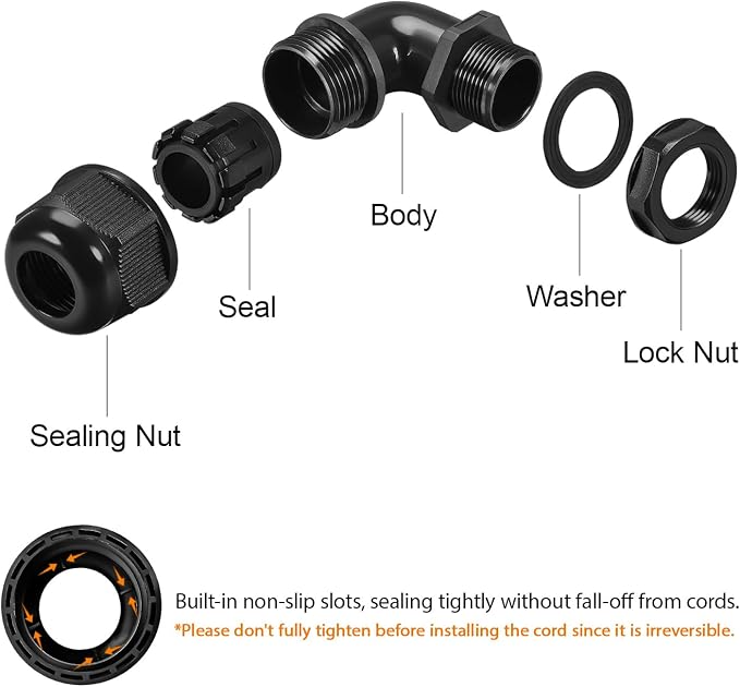 M12 Cable Gland, 90 Degree Adjustable 4-8mm Strain Relief, Cord Connectors - Image 4