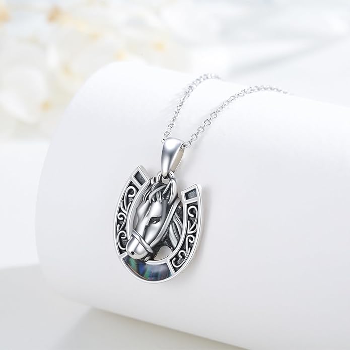 Western Cowboy Necklace 925 Sterling Silver Horseshoe Pendant Western Jewelry Cowgirl Gifts for Women Girlfriend Cowboy Cowgirl