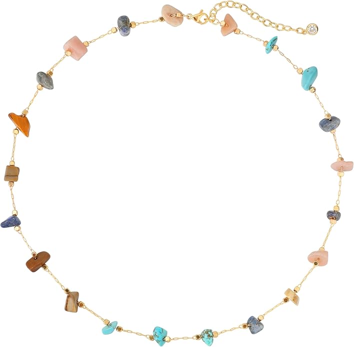 Created Turquoise Necklace for Women 14K Gold Plated Beaded Heart Choker Boho Necklaces Handmade Beach Summer Everyday Western Jewelry Gifts