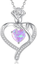 LOUISA SECRET Rose Flower Heart Birthstone Necklaces for Women, 925 Sterling Silver Fine Jewelry, Pendant Heart Necklaces Birthday Anniversary Christmas Gift for Women Wife Mom Girlfriend Lady