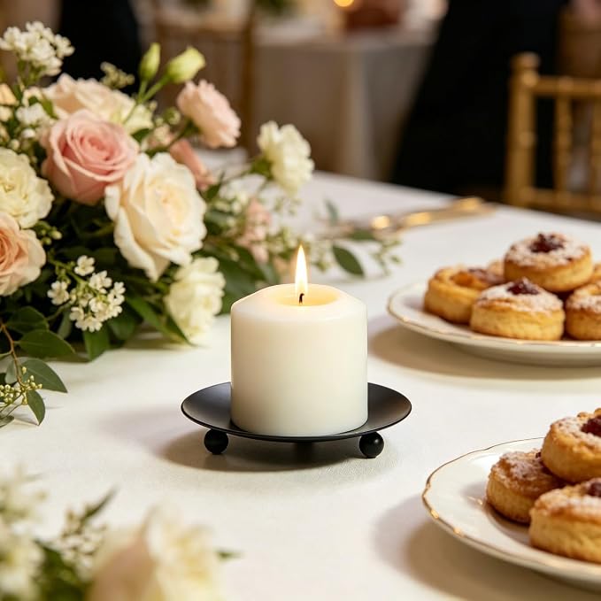 Hosley Set of 6 Black Candle Plates – 4.75 Inch Round Metal Trays - Image 3