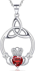 Gift Birthstone Necklaces for Women 925 Sterling Silver Irish Claddagh Necklace for Women Heart Birthstone Pendant Necklace Anniversary Birthday Gifts for Wife Lady Cable Chain 18"+2"